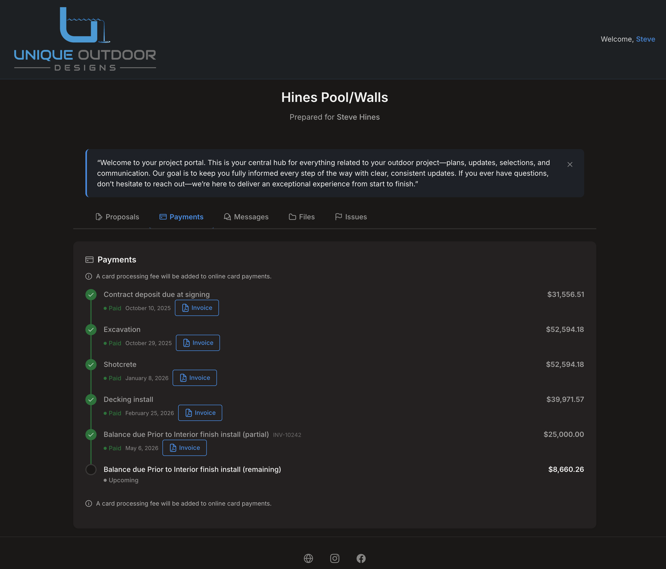 TruFeld client portal showing payments